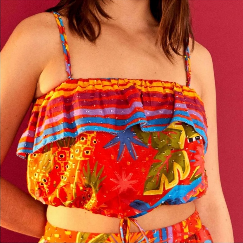 Farm Rio Red Magic Forest Crop Top Small
